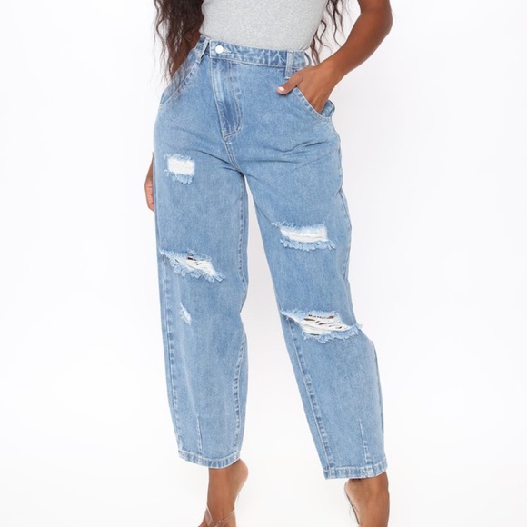 Fashion Nova Denim - Fashion Nova Crossover Medium Wash Mom Jeans